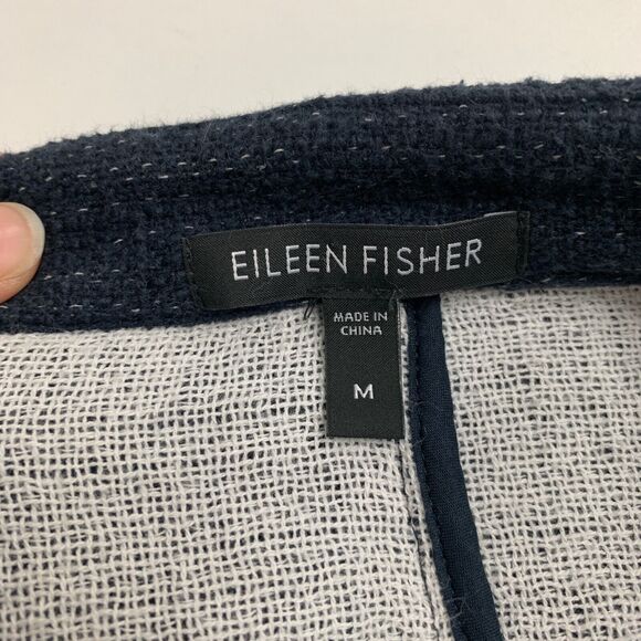 Eileen Fisher Blazer Womens Medium Navy Cotton Linen Blend Tweed Snap Buttons - Picture 7 of 11